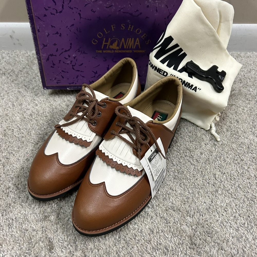 Honma Golf Shoes Metal Spikes Men's 8 US 25.5 Japan White Brown New W‎ Defects